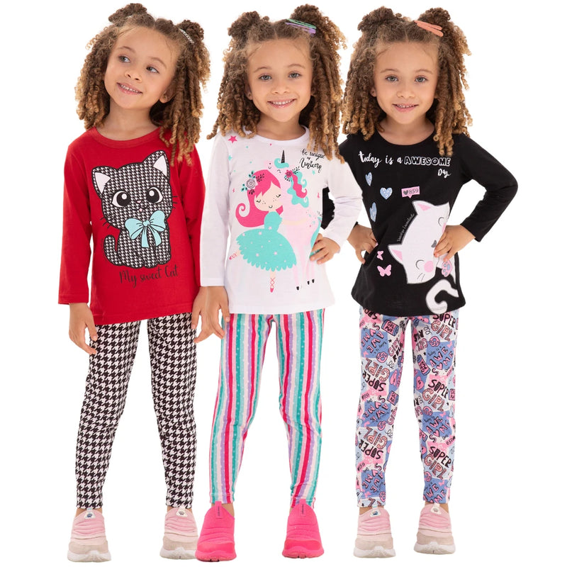 Kit Sortido 6 Peças de Roupas Feminino Infantil Inverno e meia estação